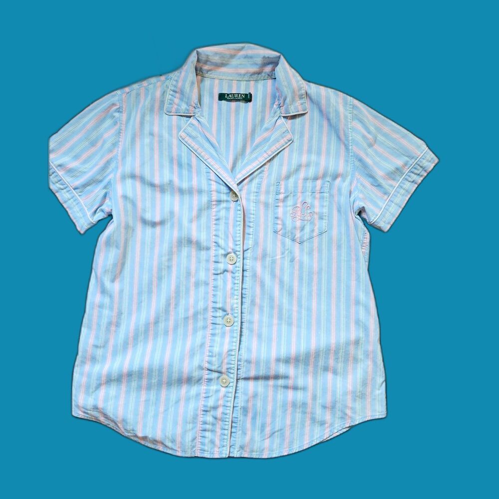 Lauren Ralph Lauren Pastel Striped Cotton Pajama Top Size M | Preppy